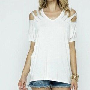 new VOCAL white LASER CUT CRYSTAL SHIRT SM-XL embellished sexy shoulder western